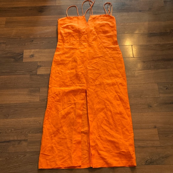 MASSIMO DUTTI linen dress. Strappy Linen Blend Dress With Slit - Picture 3 of 8